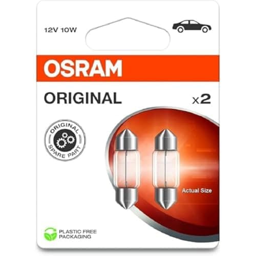 Image of OSRAM ORIGINAL LINE 12V, C10W, halogen signal lamps, Festoon, Signal lamp, Double blister (2 lamps)