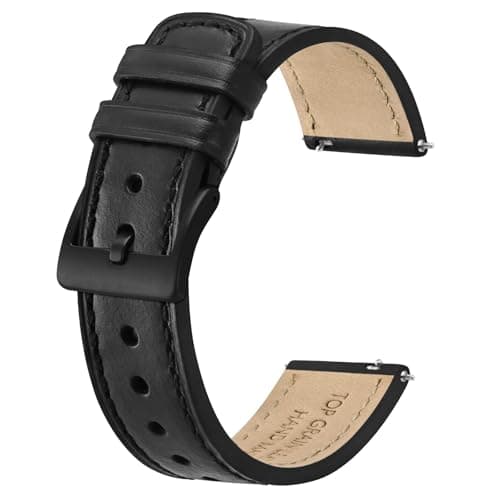 Image of BISONSTRAP Leather Watch Straps, Classic Oil Waxed Leather, Quick Release Replacement Band for Men and Women, 22mm, Black/Black Buckle