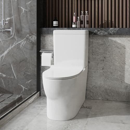 Image of Back to Wall Toilet Close Coupled Bathroom Toilets White Ceramic WC Pan with Quick Release Soft Close Seat & Dual Flush Cistern Modern Oval Style Elongated Comfort Toilet