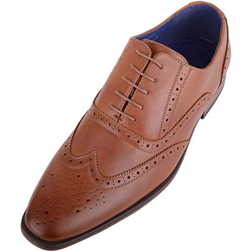 Image of Mens Slip On Formal Smart Work Suit Lace Up Shoes Brogues - Brown - UK 7 / EU 41