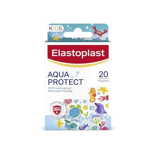 Image of Elastoplast Aqua Protect Kids Plasters (20 Strips), 100% Waterproof and Flexible Plasters with Colourful Marine Designs for Minor Wounds, for Children