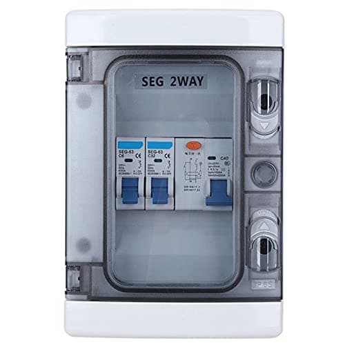 Image of Miniature Circuit Breaker Box with IP65 Leakage Switch 40A 30mA RCD and 2 MCB 6A 32A Units - PC Material Enclosure with Lock Latch for Outdoor and Garage Wall Mount