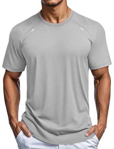 Image of MAGCOMSEN Mens Workout Short Sleeve T Shirts Athletic Fit Moisture Wicking Quick Drying Running Reflective T-Shirt Lgray, 2XL Light Grey
