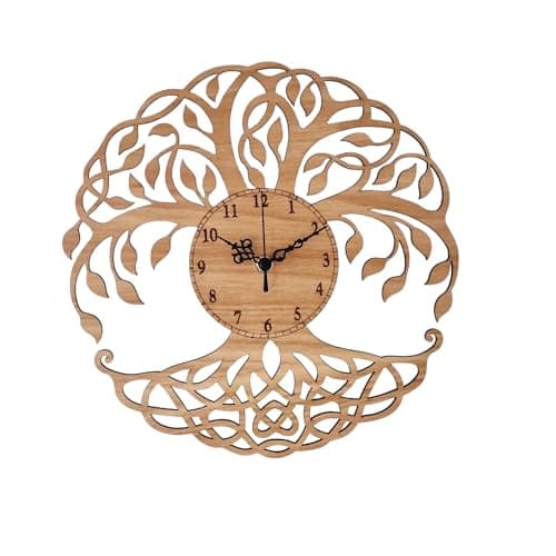 Image of Tree of Life Clock Celtic Tree Knot Ornament Silent Decorative Oak Wall Clock (Arabic Numerals Dial)