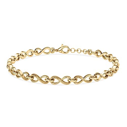 Image of TJC Infinity Knot Link Chain Silver Bracelet Yellow Gold Plated 925 Sterling Silver Size 8 Inches Lobster Claw Clasp