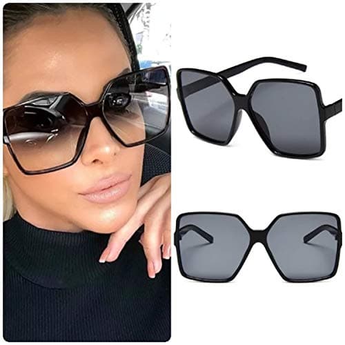 Image of No Name Ltd Oversized Sunglasses Women/Womens Square Frame Sun Glasses/Big Celeb Designer Styling Retro Vintage Festival Ibiza 2026 (Black Gradient)
