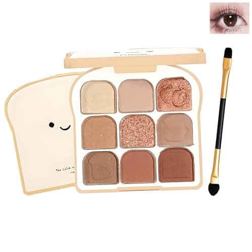 Image of 9 Colors Nude Eyeshadow Palette Toast Design — Matte, Shimmer And Glitter Neutral Brown Eye Shadow Set With Brush — Long-Lasting Pigmented Eyeshadow For Women, Daily Makeup And Travel Gift Set