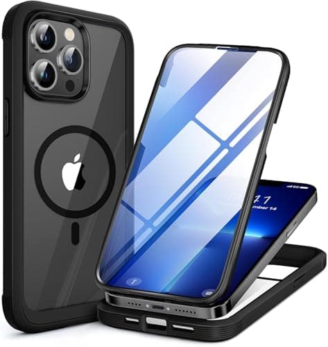 Image of Miracase Magnetic Case for iPhone 13 Pro Max Case 6.7-Inch, [Built-in 9H Tempered Glass Screen Protector] Full Body Bumper Shockproof Cover with Clear Back, Compatible with MagSafe (Black)
