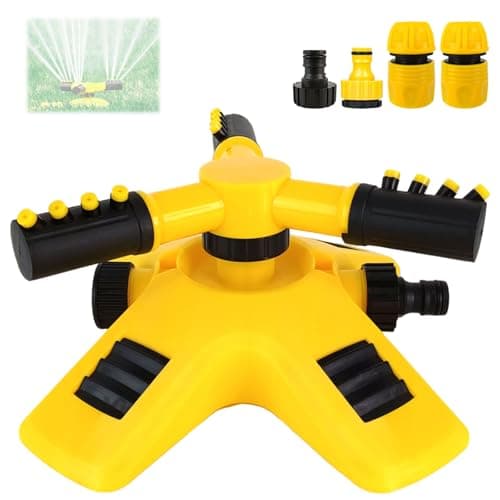Image of Audasi Garden Sprinkler,360 Degree Rotating Durable 3 Arms Adjustable Water Sprinkler 2 Spray Patterns Watering Equipment with 1/2" 3/4" Hose Connector for for Garden & Large Yards Plus 176 m²