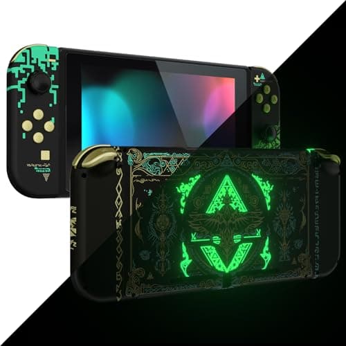 Image of eXtremeRate DIY Replacement Shell Buttons for Nintendo Switch, Back Plate for Switch Console, Housing with Full Set Buttons for Joycon Handheld Controller - Glow in Dark - Totem of Kingdom Black