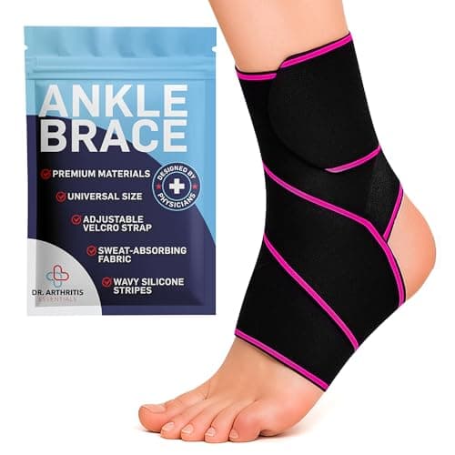 Image of Dr. Arthritis Essentials Ankle Brace Support, Stabilizing Wrap for Sprains, Tendonitis, Achilles Injuries, Running, Basketball, Fits Left & Right Foot (Pink Single)