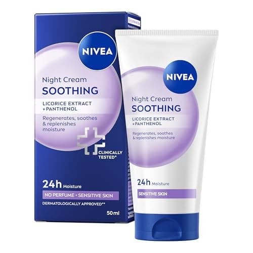 Image of NIVEA Soothing Night Cream with Panthenol (50 ml), Face Cream for Sensitive Skin with Liquorice Extract and Panthenol, Regenerating Overnight Moisturiser