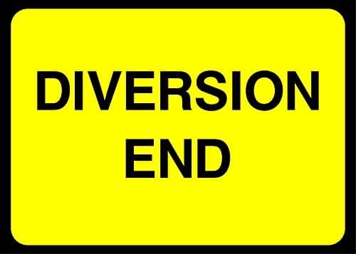 Image of Diversion End Temporary Warning Road safety sign - 3mm Aluminium sign 600mm x 400mm
