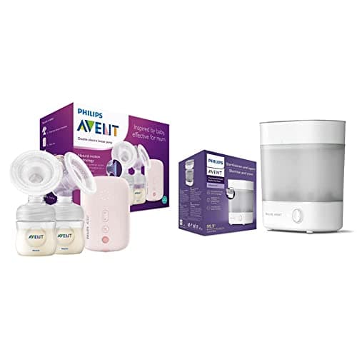 Image of Philips Avent Electric Breast Pump (Model SCF397/11) & Avent Advanced Bottle Steriliser, Kills 99.9% of Germs*, 10 min Sterilising Cycle - SCF291/01