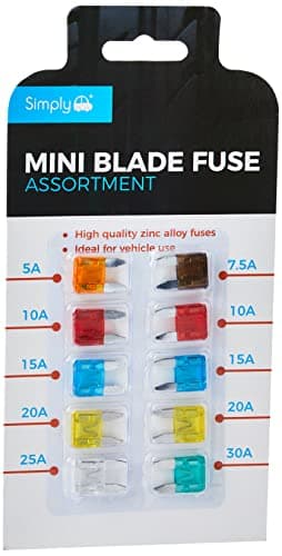 Image of Simply BF820 Mini Blade Fuse Assortment - Set of 10 - Ideal for Vehicle Use, 10 Pieces and 7 Types 5A 7.5A 10A 15A 20A 25A 30A Multi-Function Car fuse