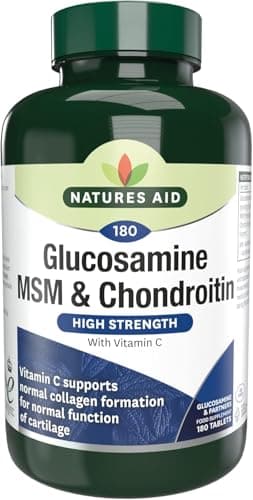 Image of Natures Aid Glucosamine MSM & Chondroitin with Vitamin C - High Strength Joint Support - Mobility & Cartilage Health, Collagen Formation - Non-GMO, Gluten-Free Supplement - 180 Tablets