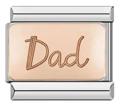Image of Mon & Sons Rose Gold Family Mum Dad Daughter Grandad Grandma Sister Brother Son Best Friend Cousin Queen Dog Cat Paw 9mm Italian Charm Compatible With Modular Bracelet (Dad)