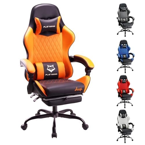 Image of play haha Gaming Chair Ergonomic Reclining Seat With Footrest Adjustable Headrest And Lumbar Cushion High Back Support Padded Armrests Faux Leather Finish,Desk Chair