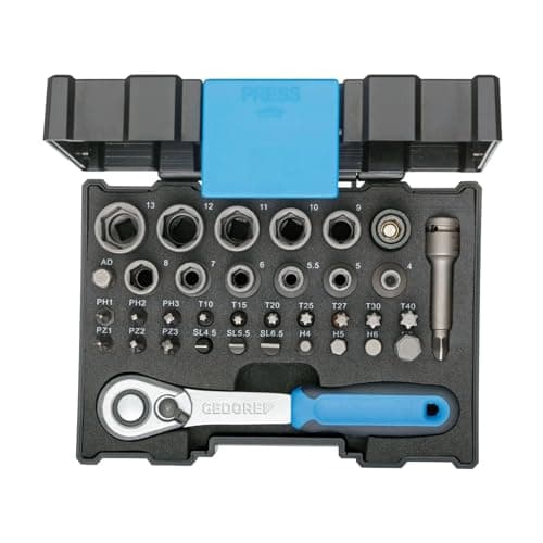 Image of Gedore 666-U-20 1/4-Inch Socket Wrench Set - Blue/Silver (35-Piece)