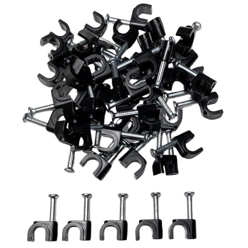 Image of TR Cable® Pack of 50 Round Black Cable Clips with Strong Nails - Durable & Versatile - Ideal for Indoor/Outdoor Cable Management, 5mm