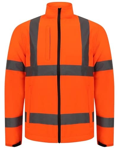 Image of BSBAAA FASHIONS Mens Hi Visibility Soft Shell Work Jacket, Safety Reflective Lightweight Windproof Coat, Outdoor Construction Jacket (Orange, XXL)