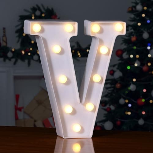 Image of Foaky LED Letter Lights Sign 26 Alphabet Light Up Letters Sign for Night Light Wedding Birthday Party Battery Powered Christmas Lamp Home Bar Decoration (V)