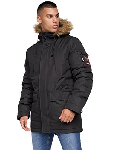 Image of Crosshatch Mens Waterproof Parka Shower Resistant Padded Fur Hood Winter Coat Jacket by JeanBase Black L