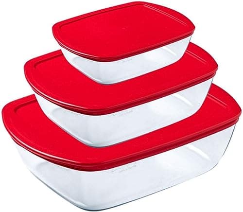 Image of Pyrex Cook & Store Rectangular Dishes with Lids Pack of 3 Piece