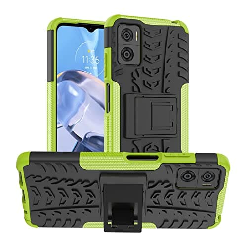 Image of iCatchy for Motorola Moto E22 Case, Heavy Duty Hard Tough Dual Layer Hybrid Kickstand Shockproof Cover compatible with Motorola E22 Phone Case (Lime) Green