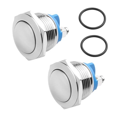 Image of YACSEJAO 2 Pcs19 mm Momentary Push Button Switch 3A 24V IP66 Waterproof Stainless Steel Metal Round Power Switch with Waterproof Rubber Ring 2 Pin Screw Terminal (Round Head)
