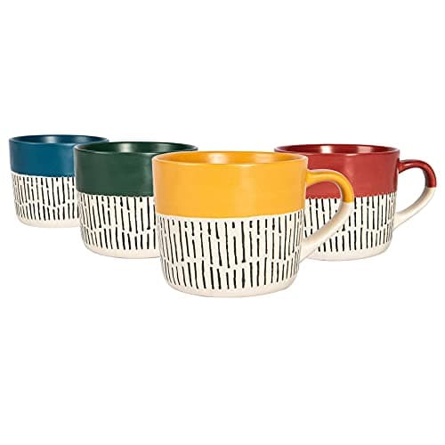 Image of Nicola Spring Ceramic Coffee Mugs Set - 475ml - 4pc 4 Colour Dipped Dash Stoneware Coffee Cups Dishwasher & Microwave Safe Large Tea Mugs for Hot Drinks, Hot Chocolate, Tea