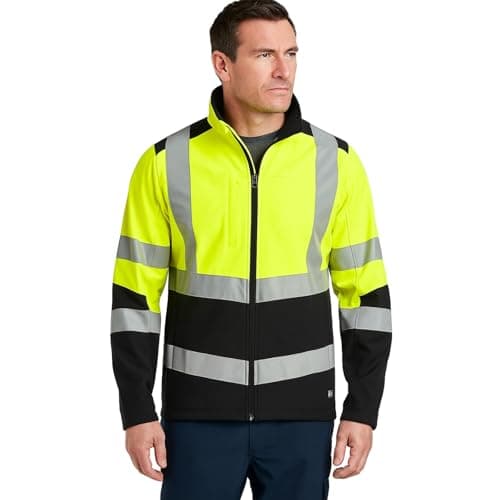 Image of shelikes Hi Vis Viz Visibility Two Tone Zipped Zip Softsheel Light Weight Fleece Zip Jacket Size (Yellow/Navy (ST), l)