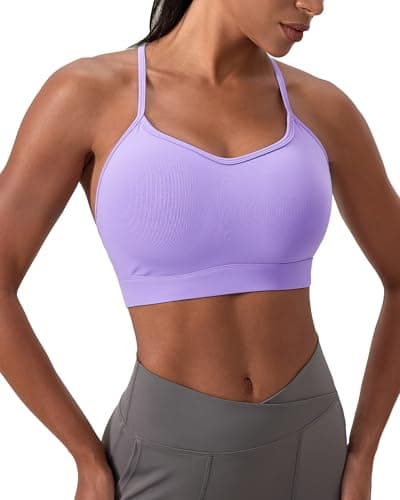 Image of POIHIDE Comfort Sports Bra for Women Gym Bra Middle Impact Activewear Fitness Workout Tops Padded Adjustable Straps Athletic Tops Bra for Women Purple