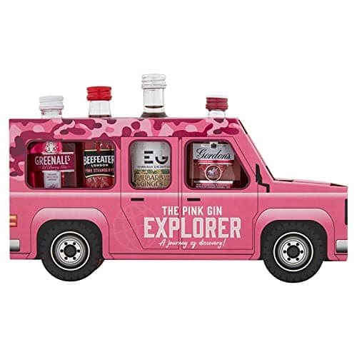 Image of The Pink Gin Explorer Jeep Gift Box includes 4 flavoured Gins 5cl - Novelty Gift Set by Blue Tree Gifts