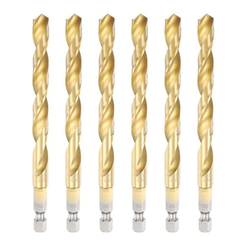 Image of sourcing map 6pcs 1/4" Hex Shank Titanium Twist Drill Bit 8.2mm Drilling Dia 117mm Length High Speed Steel Drills for Hardened Metal, Stainless Steel, Cast Iron, Wood, Plastic