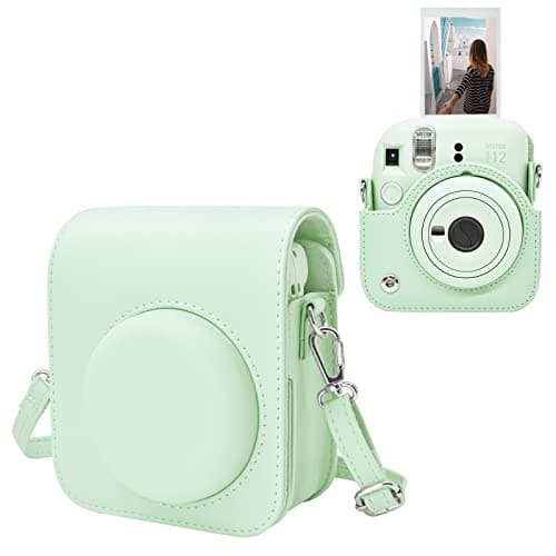 Image of MUZIRI KINOKOO Protective Case for Fuji Instax Mini 12, Premium PU Leather Fuji Mini 12 Carrying Case with Adjustable Shoulder Strap - Mint Green
