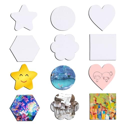 Image of 12pcs Magnetic Canvas Boards, Round/Heart/Star/Flower Shaped Painting Mini Canvas Blank for Kids Small Painting Canvas Panel for Acrylic Oil Watercolor Painting Fridge Locker DIY Craft Art Gift