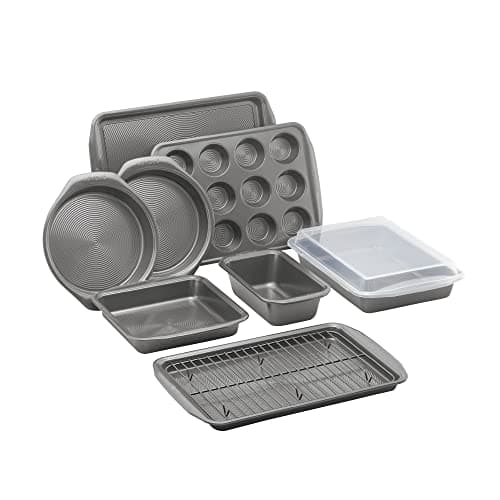 Image of Circulon Momentum Non Stick Bakeware Set - 10 Piece Baking Set with Baking Trays, Cake Tins, Muffin Tray and Cooling Rack, Carbon Steel, Dishwasher Safe