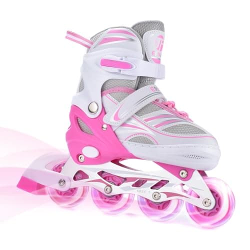 Image of ERNAN Inline Skates,Adjustable Light up Kids Inline Skates, for Boys and Girls,Roller Skates for Kids Youth, Beginner (Pink, L)
