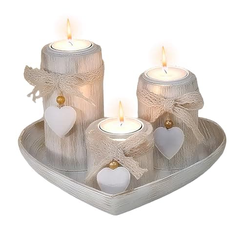Image of 3 PCS Wooden Candle Holders, Living Room Accessories, Candle Holders for Pillar Candles, Tealight Candle Holders with Tray, Vintage Heart Shaped Candle Holders Set, Wedding Gifts, New Home Gifts