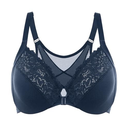 Image of Delimira Women's Front Fastening Bras Posture Lace Underwire Unlined Full Coverage Plus Size Sargasso 38E