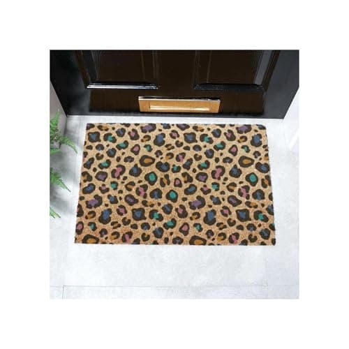Image of Artsy Mats - Multi Colour Leopard Print Coir Doormat - Made from Tufted Coconut Fibre - Non-Slip Natural Rubber Backed Doormats Indoor - Heavy Duty, Decorative OutDoormats, (60x40cm)