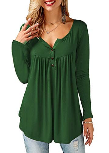 Image of Beluring Long Sleeve Tshirts Women Ladies Tunic Tops Pleated Loose Blouse Black Fridy Green Size 18 20