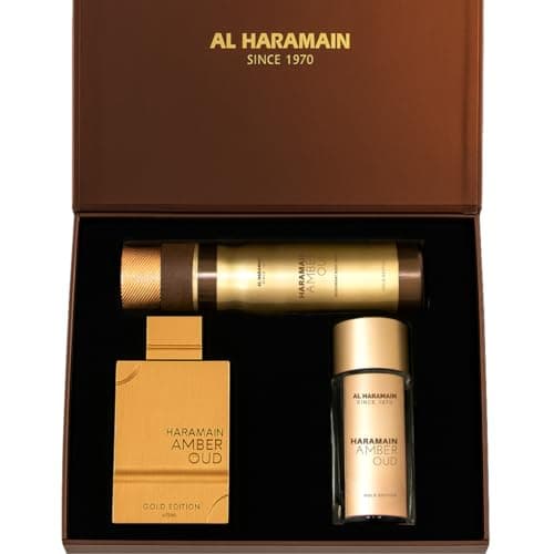 Image of Al Haramain Amber Oud Gold Edition Gift Set | Eau de Parfum 75ml + Travel Size 30ml + Deodorant Body Spray 200ml | Premium Arabic Oud Perfume for Women and Men | Ideal Choice for Perfume Gifts