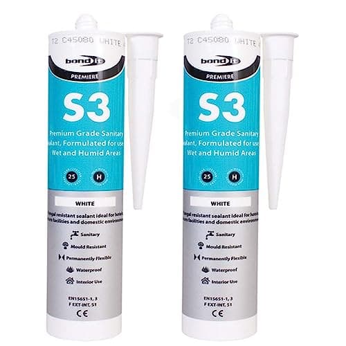 Image of Bond-it 310ml S3 Grade Sanitary Silicone Sealant High Performance Bathroom Bath Kitchen Sink Shower Anti Mould Window Fungal Resistant Premium EU3 (White, 2)
