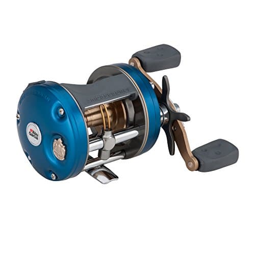 Image of Abu Garcia Ambassadeur C4 Round Reel, Fishing Reel, Round Baitcast Reels, Conventional Fishing, Unisex, Blue/Gold, 6600 | Left Hand