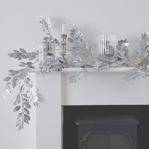 Image of Ginger Ray Silver Foliage Christmas Decoration Garland 1.75m - Silver Glitter
