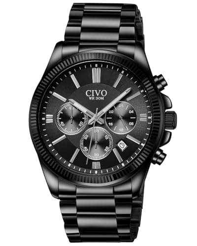 Image of CIVO Mens Watches Stainless Steel: Black Chronograph Quartz Wrist Watch Stylish - Waterproof Date Watches for Men