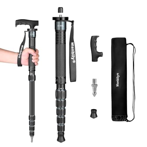 Image of Manbily A-555L Monopods for Cameras 40cm - 155cm Camera Monopod Walking Stick with Handle Portable Compact Travel Monopod Aluminum Selfie Stick 6 Sections 7KG for DSLR Video Camcorder Stand (Grey)
