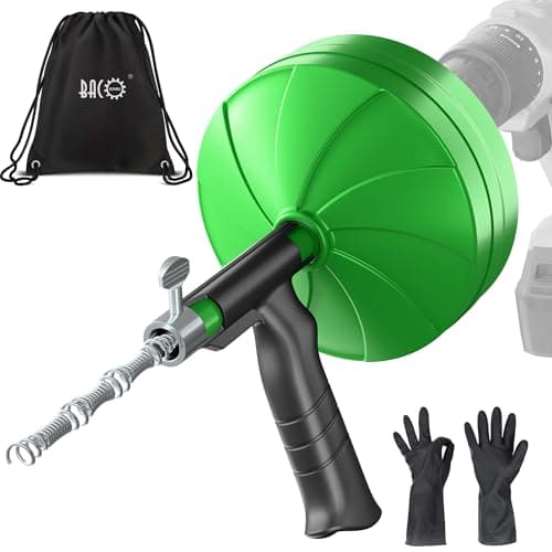 Image of BACOENG 33Ft Drain Auger, Heavy Duty Plumbing Snake with Drill Adapter, Use Manually or Powered for Drain Clog, Shower Sink, Comes with Gloves and Bag (Green)